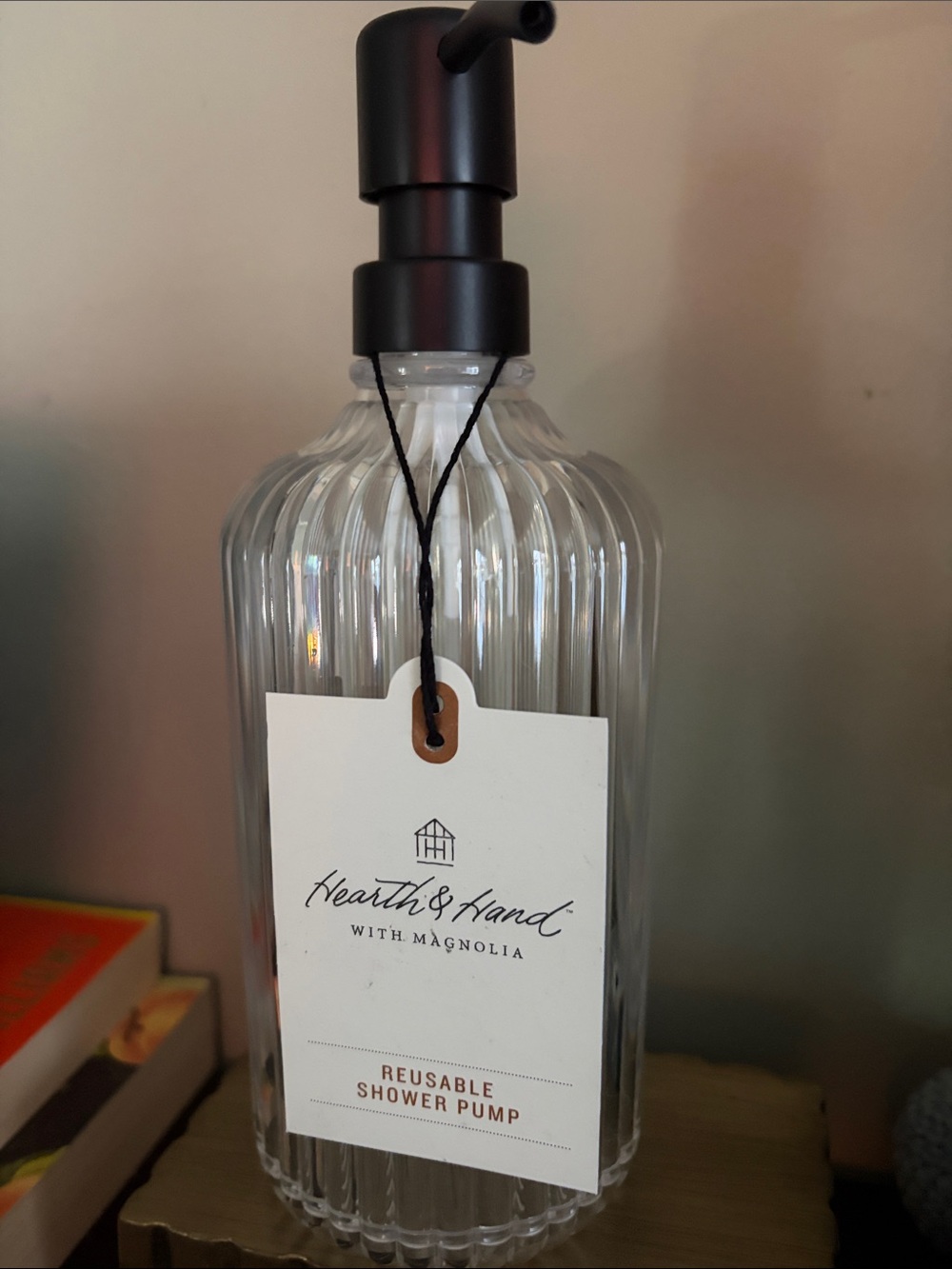 Hearth & Hand Clear Ribbed Plastic Pump Bottle with Black Top